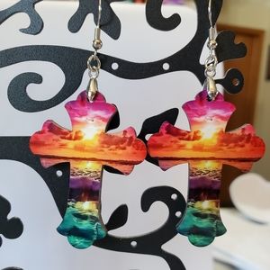 Ocean Sunset Cross Earrings